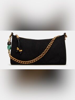 Steve Madden Black Suede Crossbody with Gold Chain and Bead Accent Bsayler 3